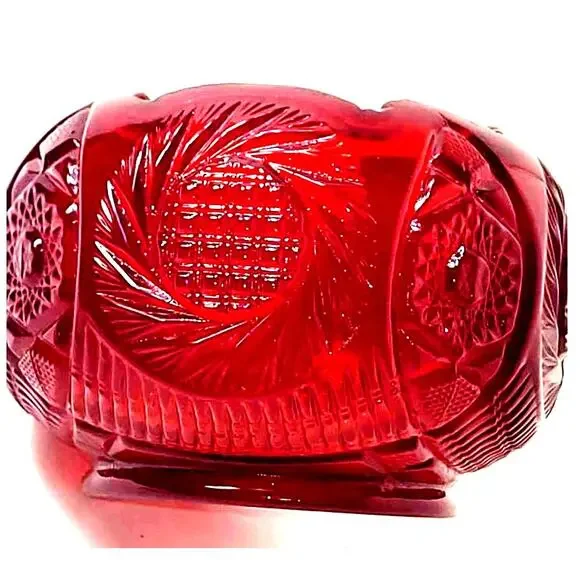 Deep Ruby Red Vintage Fenton Cut Crystal Bowl w/Pinwheel Star Glass Bowl - Picture 3 of 9